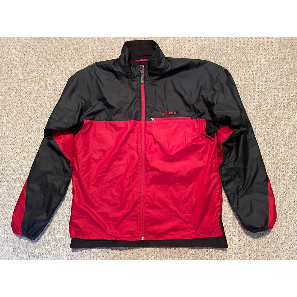 Marmot Mens Windbreaker Jacket Red Black Colorblock Full Zip V91680-2-CMN Large